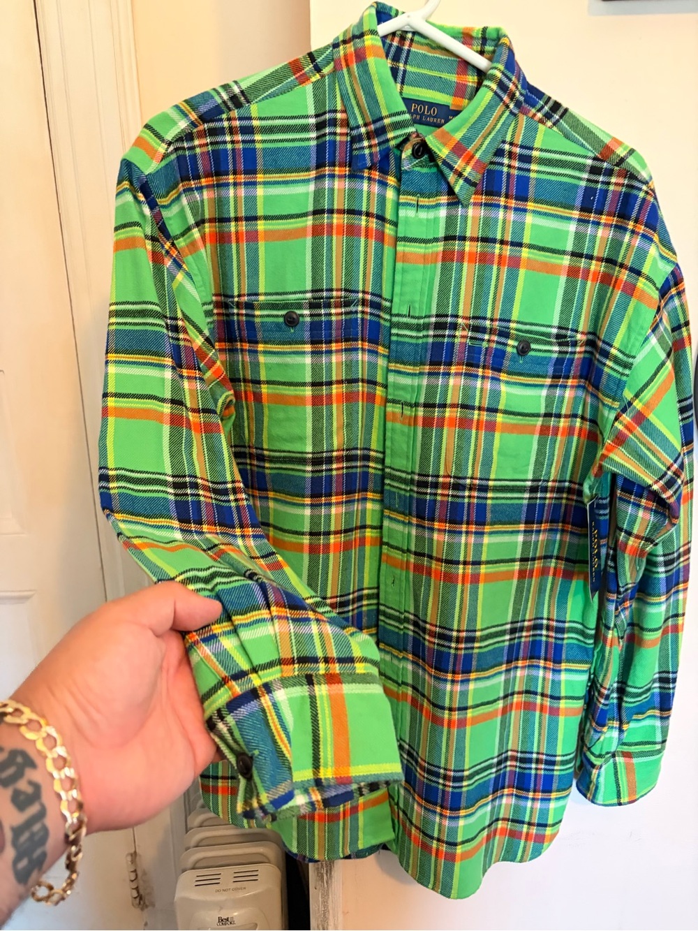 Polo by Ralph Lauren BLUE LABEL  Green Plaid Long-Sleeve Shirt size medium